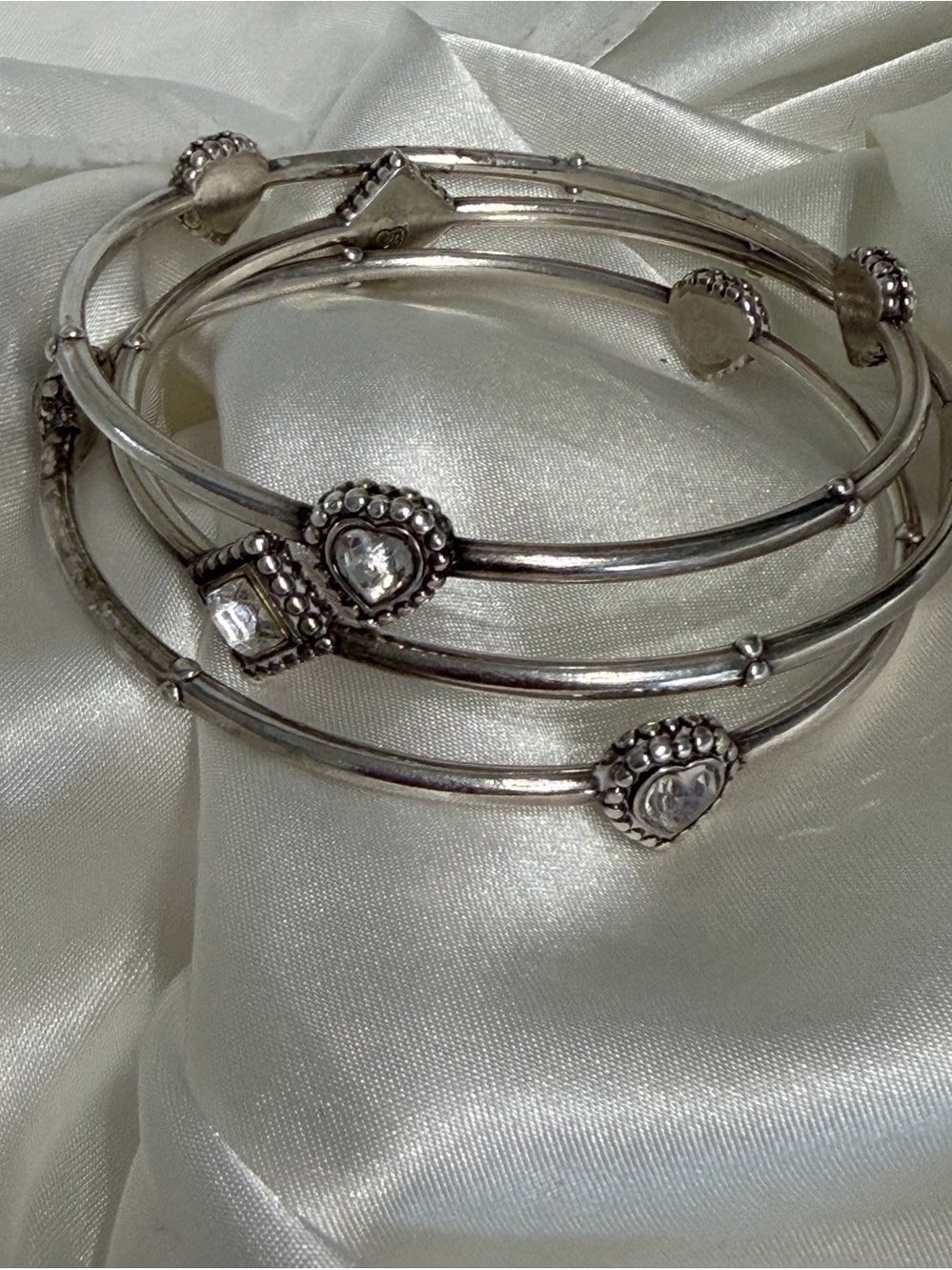 Brighton Silver-Tone Stackable Heart & Crystal Bangle Set